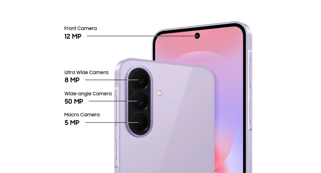 Galaxy A37 5G triple rear camera setup with 50MP main sensor and ultra-wide lens