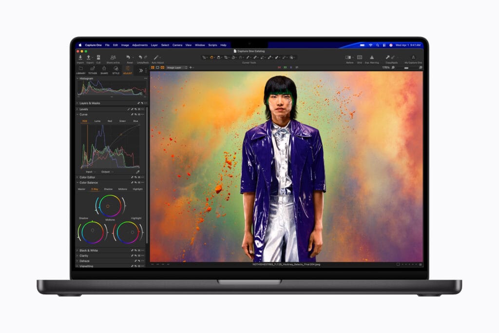 MacBook Pro M5 Pro running Capture One for professional high-resolution photo editing