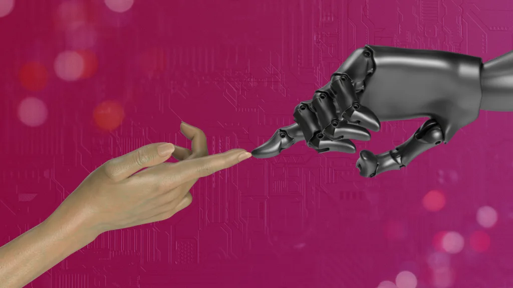 A symbolic representation of the Perplexity Digital Employee collaborating with a human professional to execute tasks.