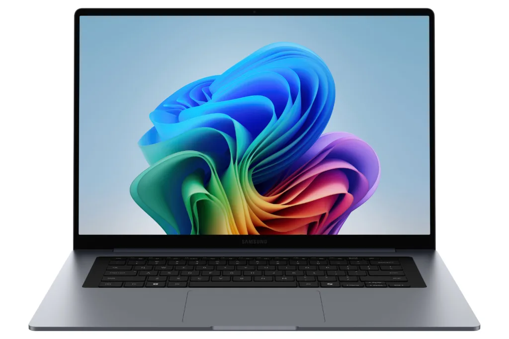 Front view of the 16-inch Samsung Galaxy Book6 highlighting the 16:10 WUXGA anti-glare screen and thin bezels.