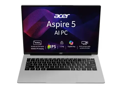 Acer Aspire 5 AI laptop featuring 14-inch WUXGA display and slim bezels