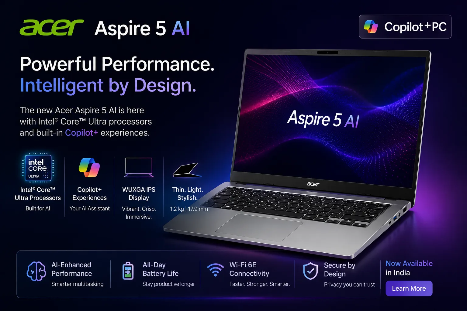 Acer Aspire 5 AI laptop launched in India with Intel Core Ultra processors