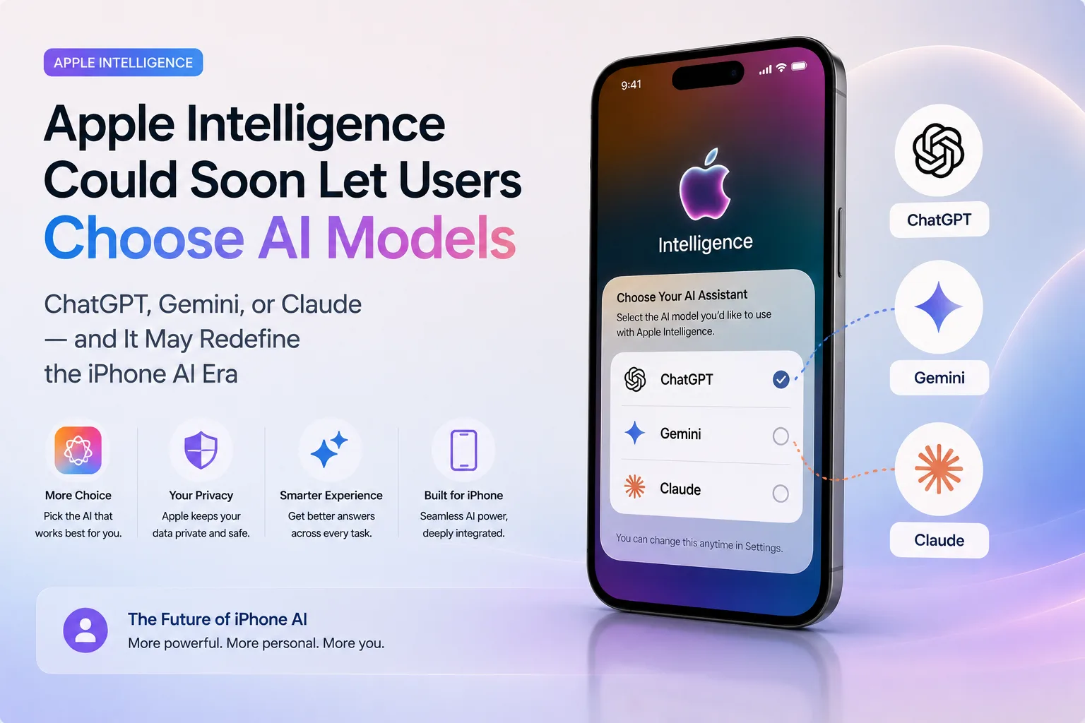 Apple Intelligence may allow users to choose ChatGPT Gemini or Claude on iPhone