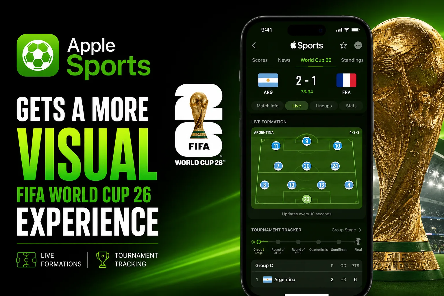 Apple Sports app gets FIFA World Cup 26 update with live formations and tournament tracking