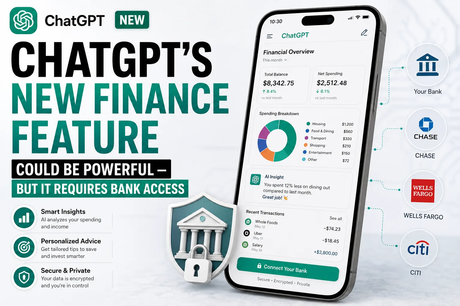 ChatGPT finances feature allowing bank account connection for personalized financial advice