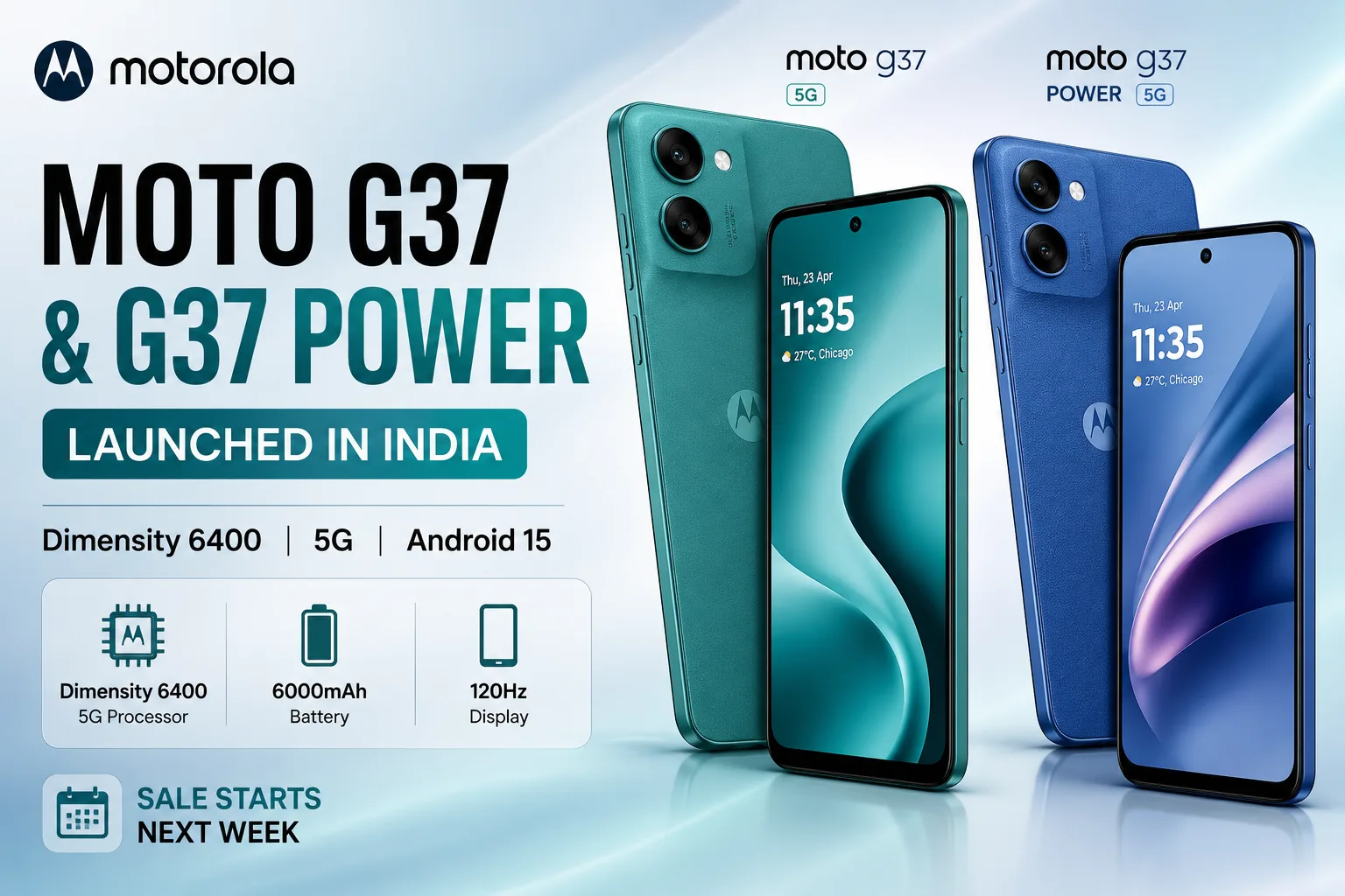 Moto G37 and Moto G37 Power launched in India with Dimensity 6400 chipset and Android 16