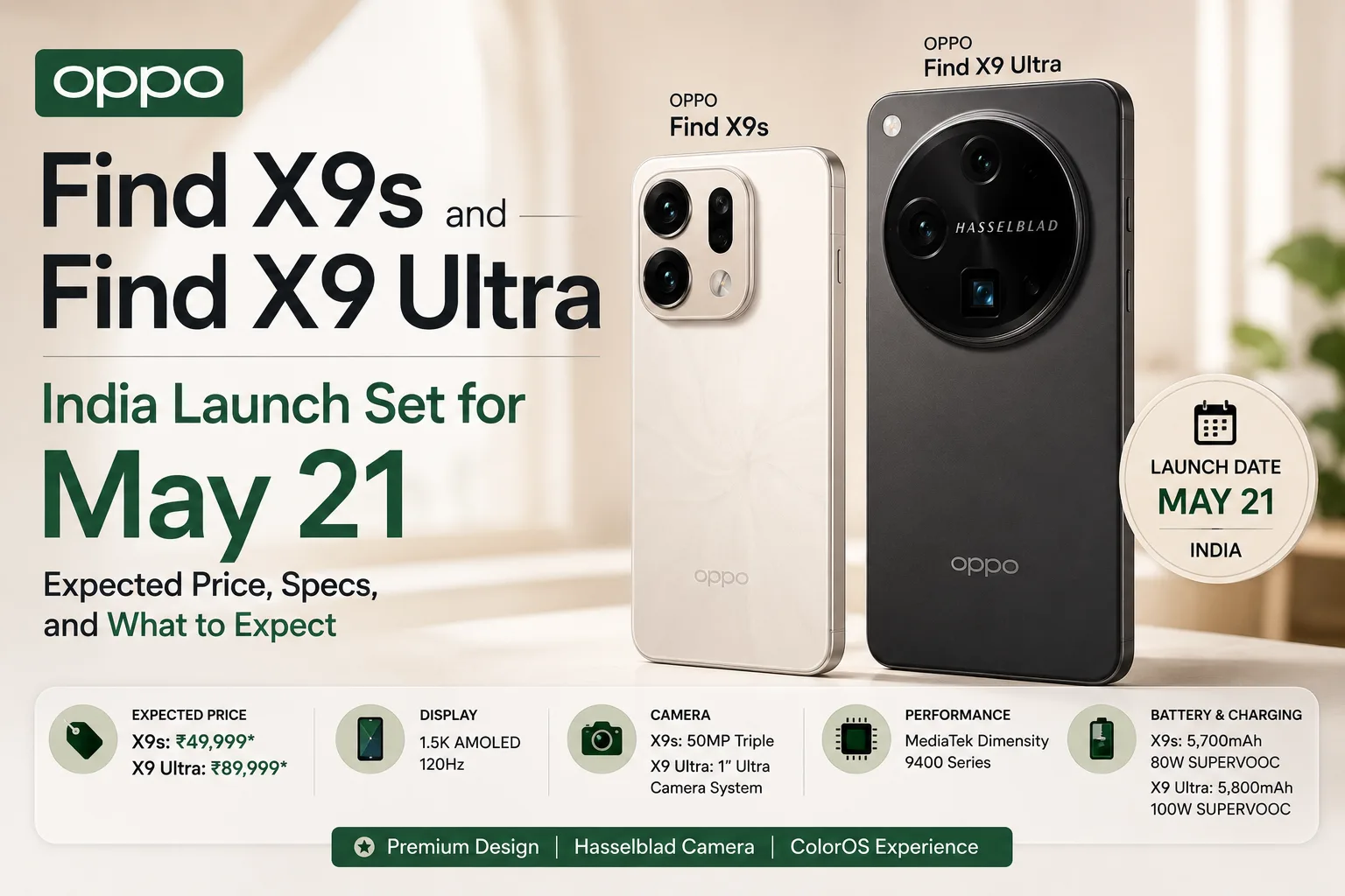 OPPO Find X9s and Find X9 Ultra India launch confirmed for May 21 with flagship specs