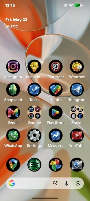 AI-generated custom app icons on Google Pixel smartphones - disco-ball