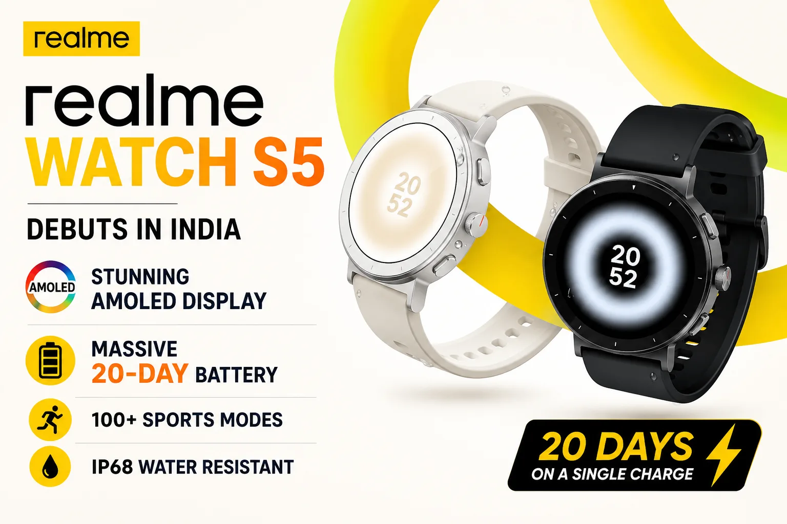Realme Watch S5 launched in India with AMOLED display and 20-day battery