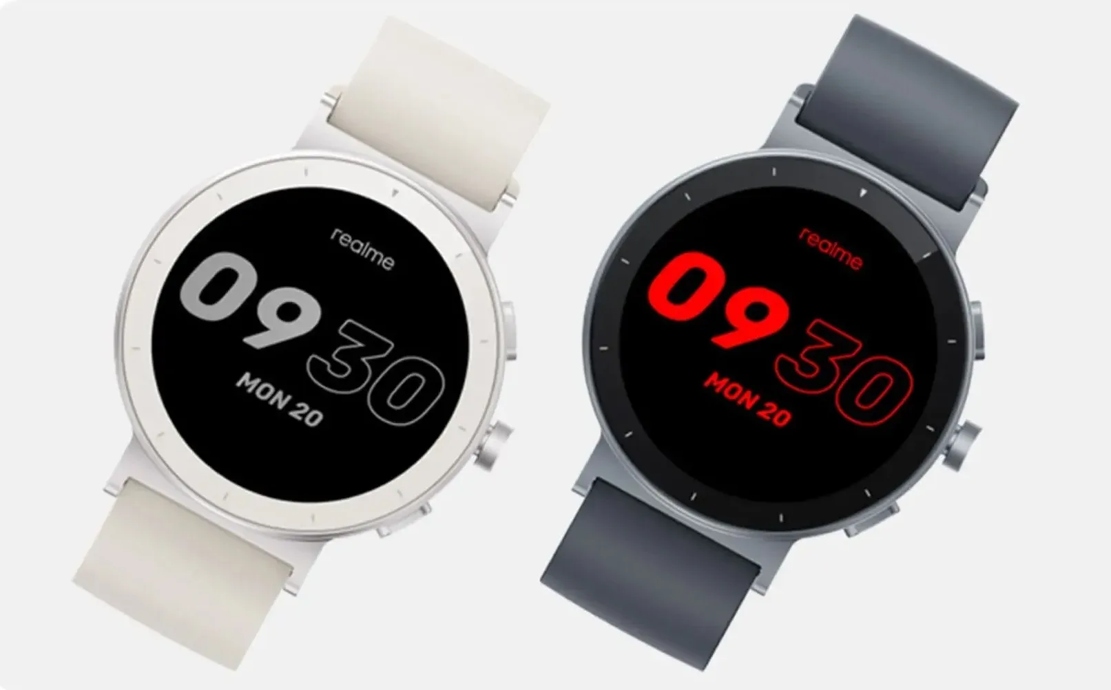 Realme Watch S5 smartwatch shown with round dial and 20 days battery life claim