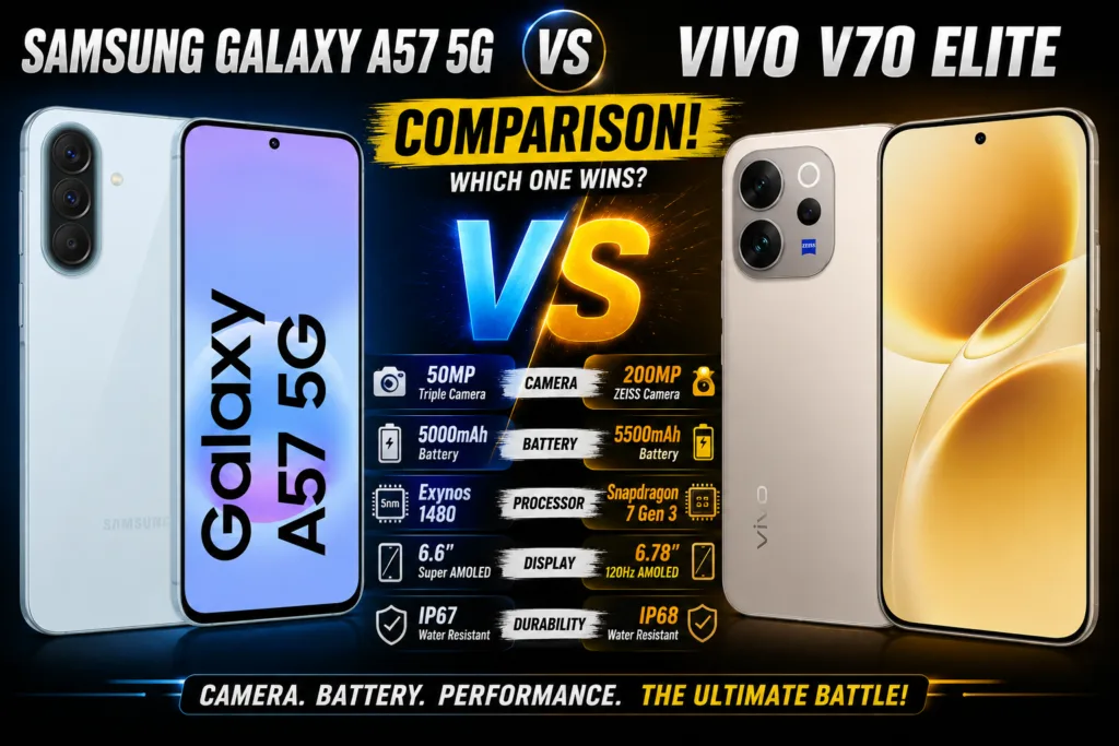 Samsung Galaxy A57 5G vs vivo V70 Elite front and back comparison