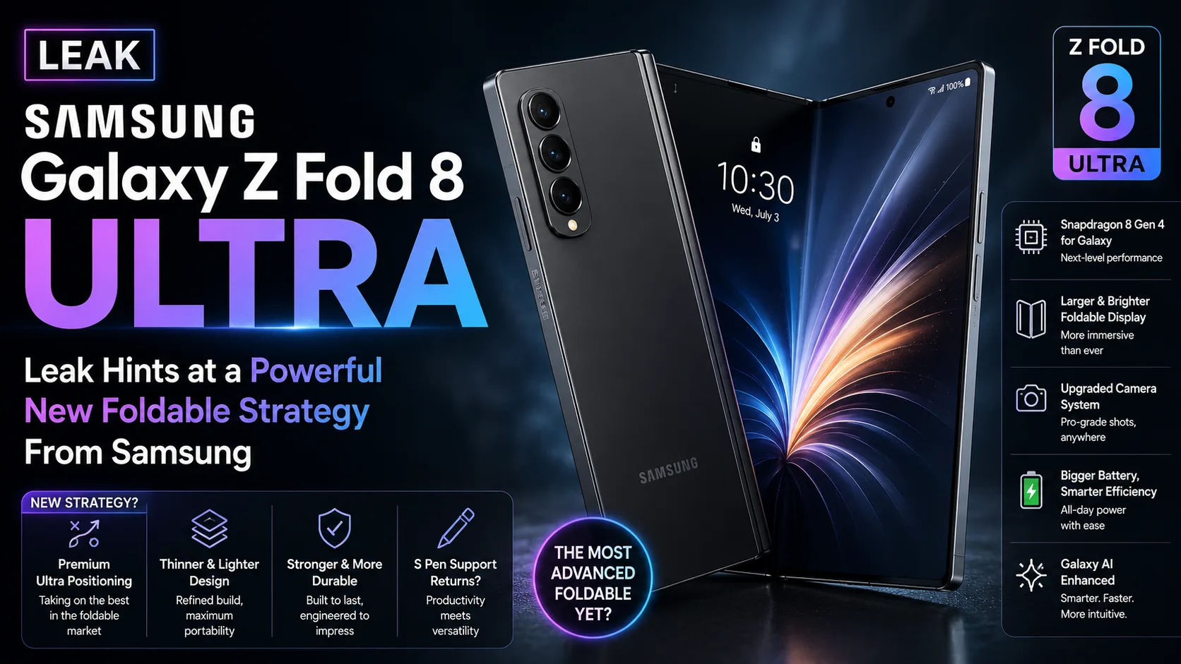 Samsung Galaxy Z Fold 8 Ultra foldable smartphone leak render