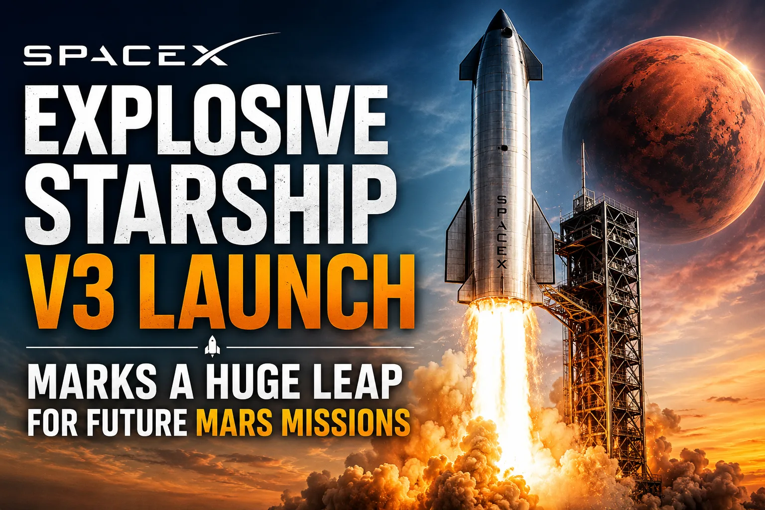 SpaceX Starship V3 launching from Starbase Texas during first test flight