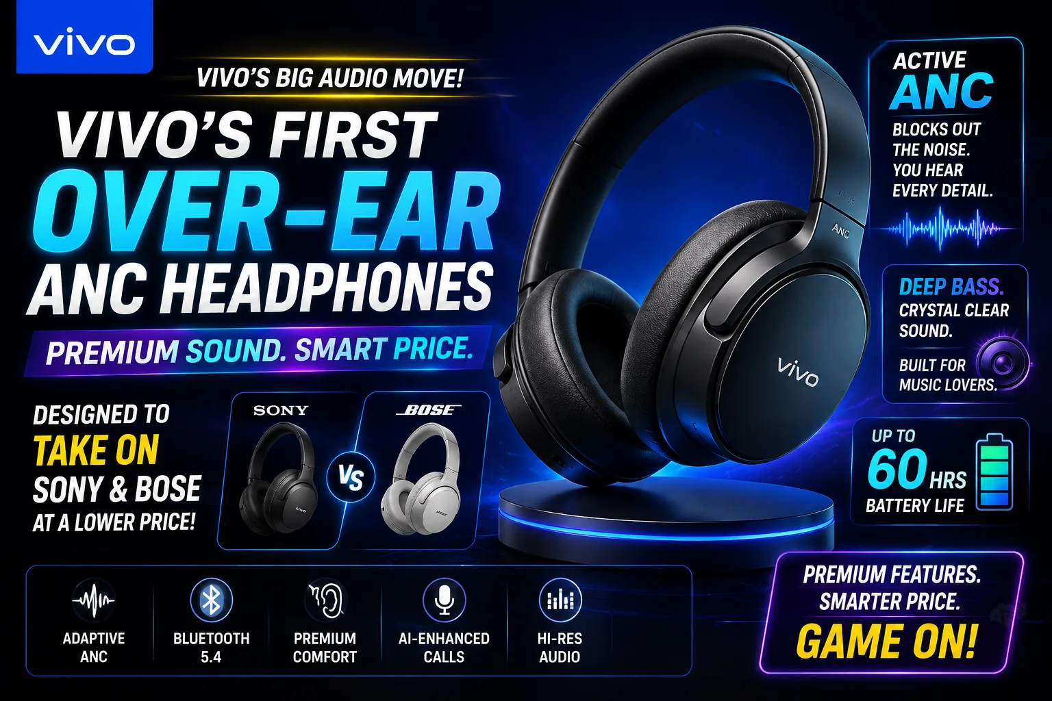 Vivo over-ear ANC headphones official design