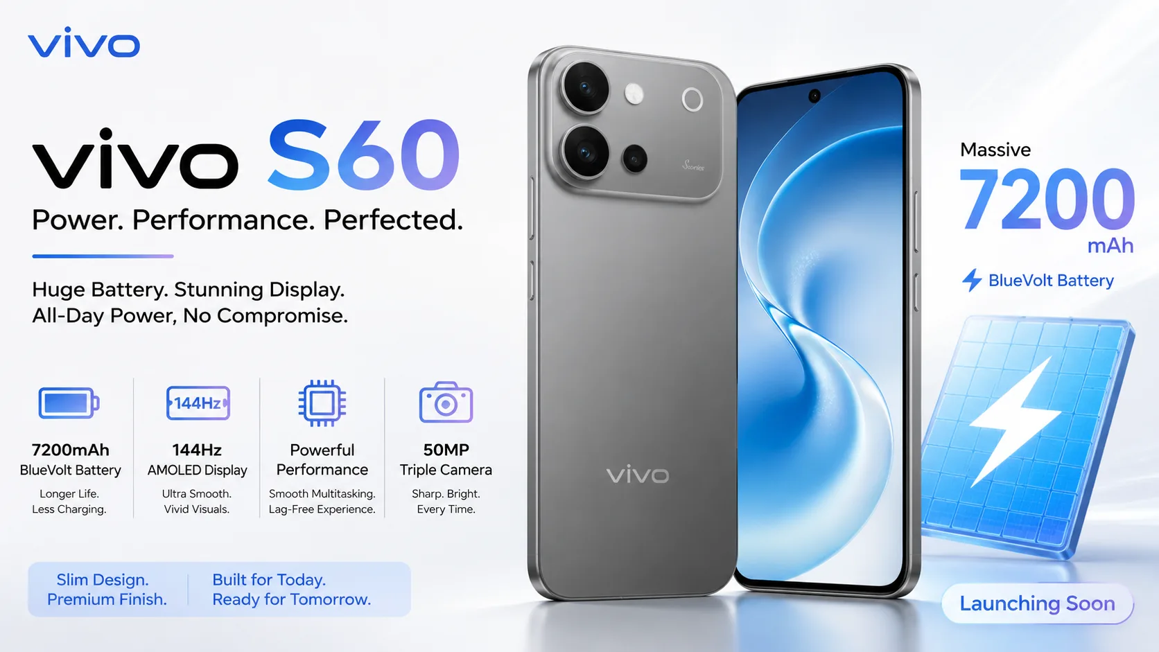 Vivo S60 smartphone with 144Hz AMOLED display and 7200mAh battery