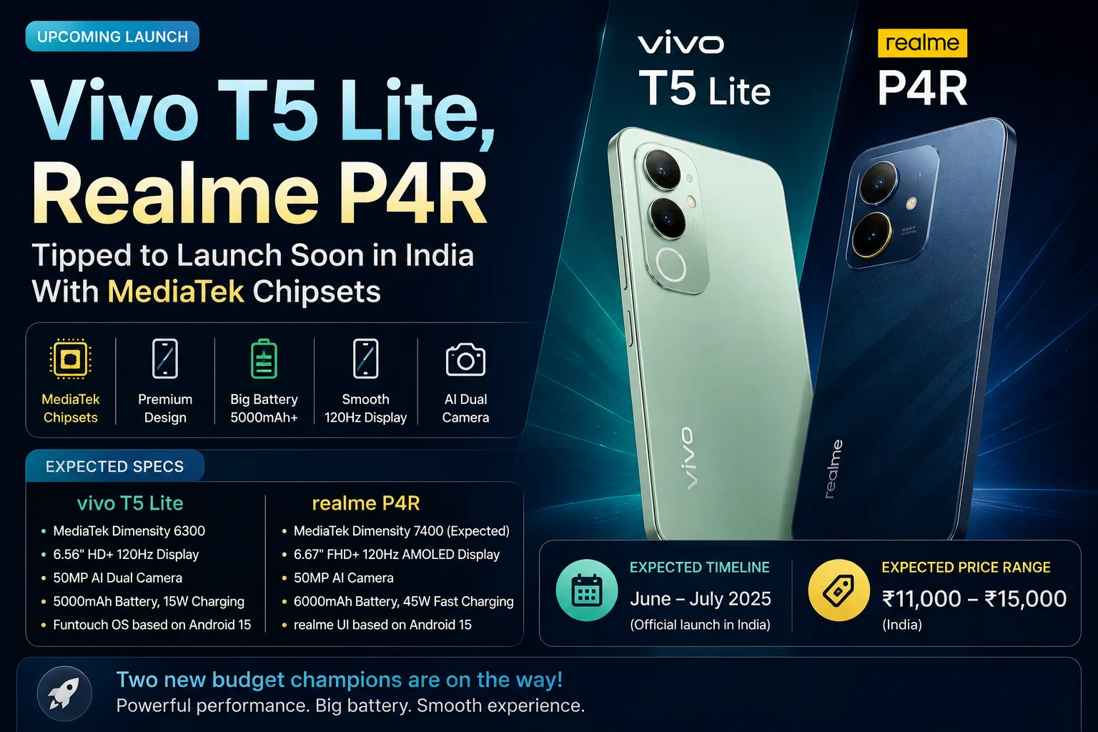 Vivo T5 Lite and Realme P4R tipped to launch soon in India with MediaTek Dimensity chipsets