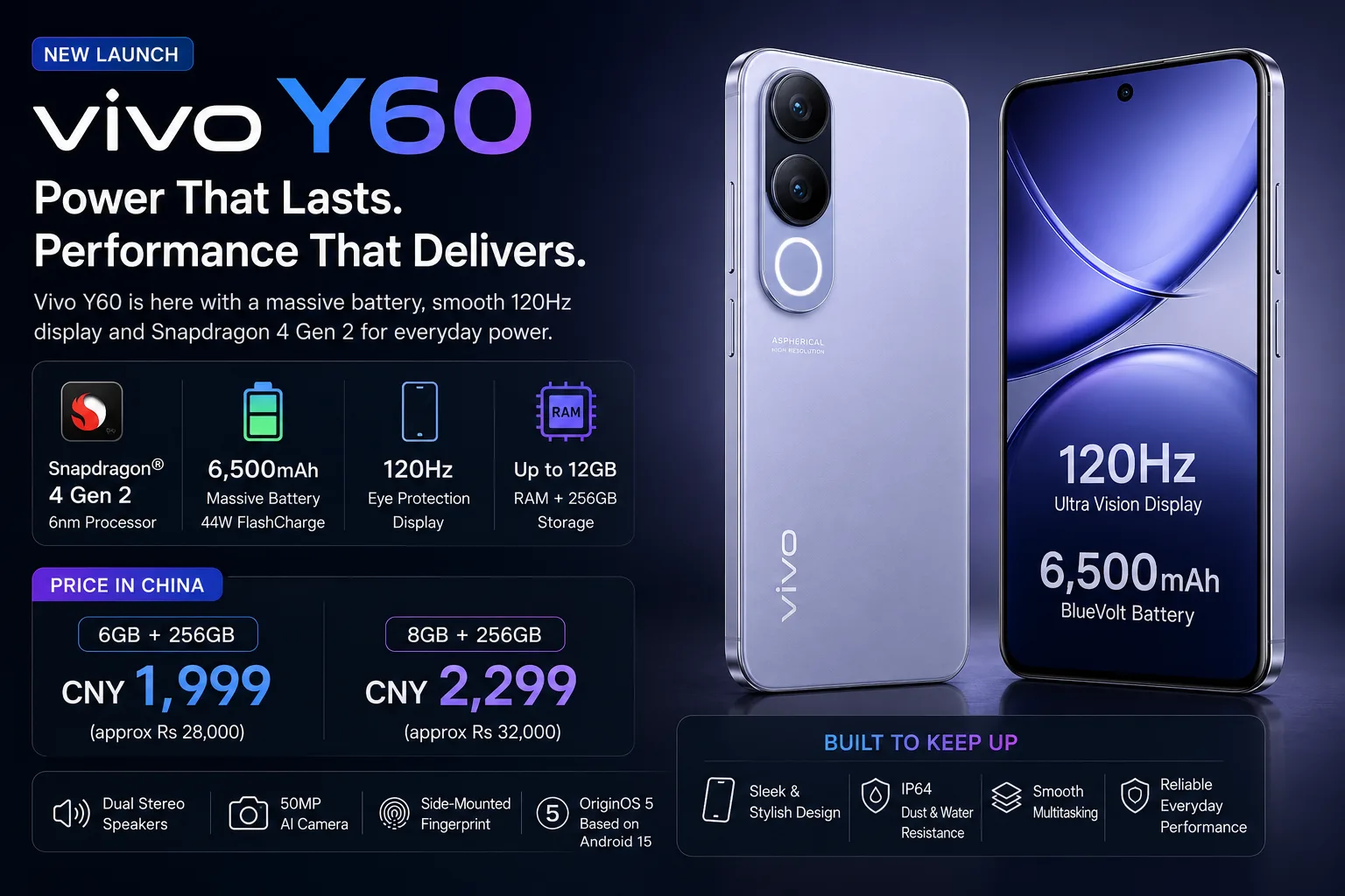 Vivo Y60 launched in China with Snapdragon 4 Gen 2 6500mAh battery and 120Hz display