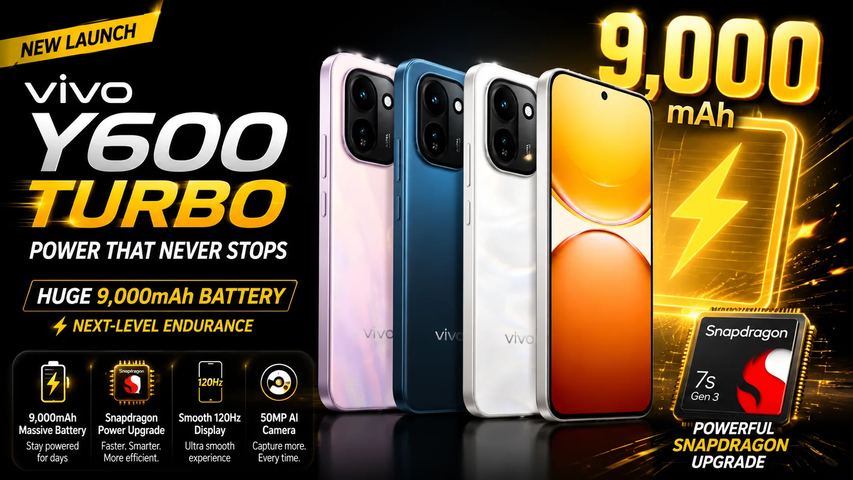 Vivo Y600 Turbo smartphone with 9000mAh battery