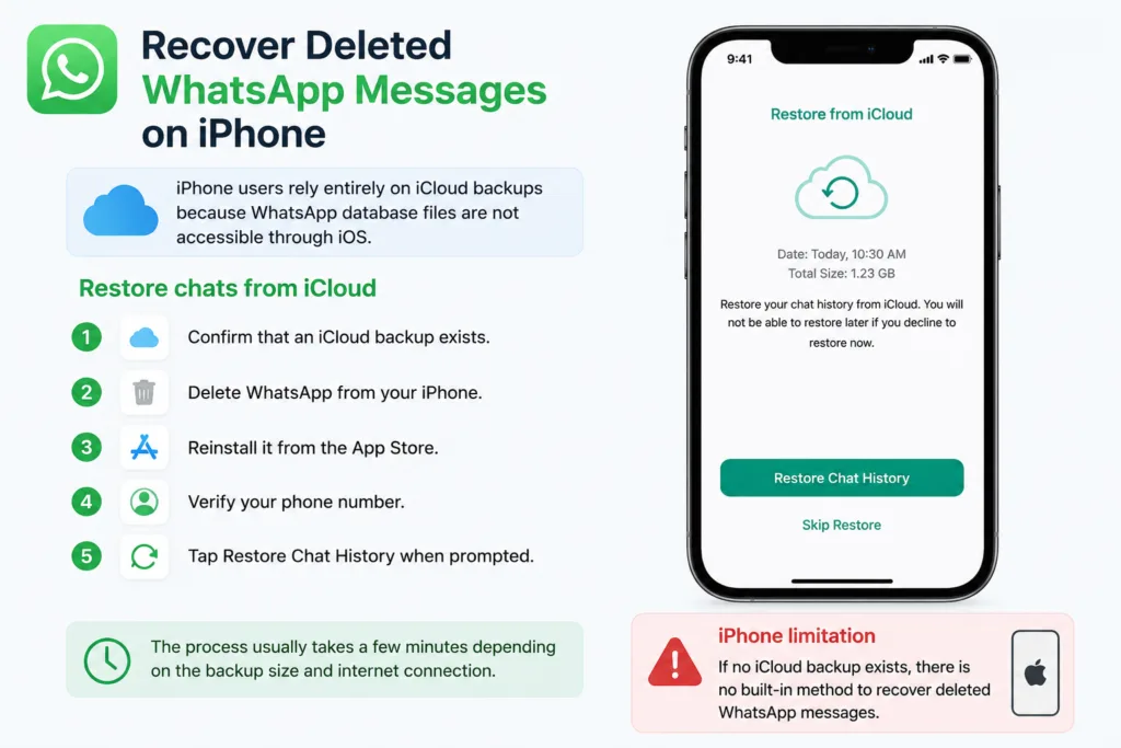 Recover deleted WhatsApp messages using iCloud backup on iPhone