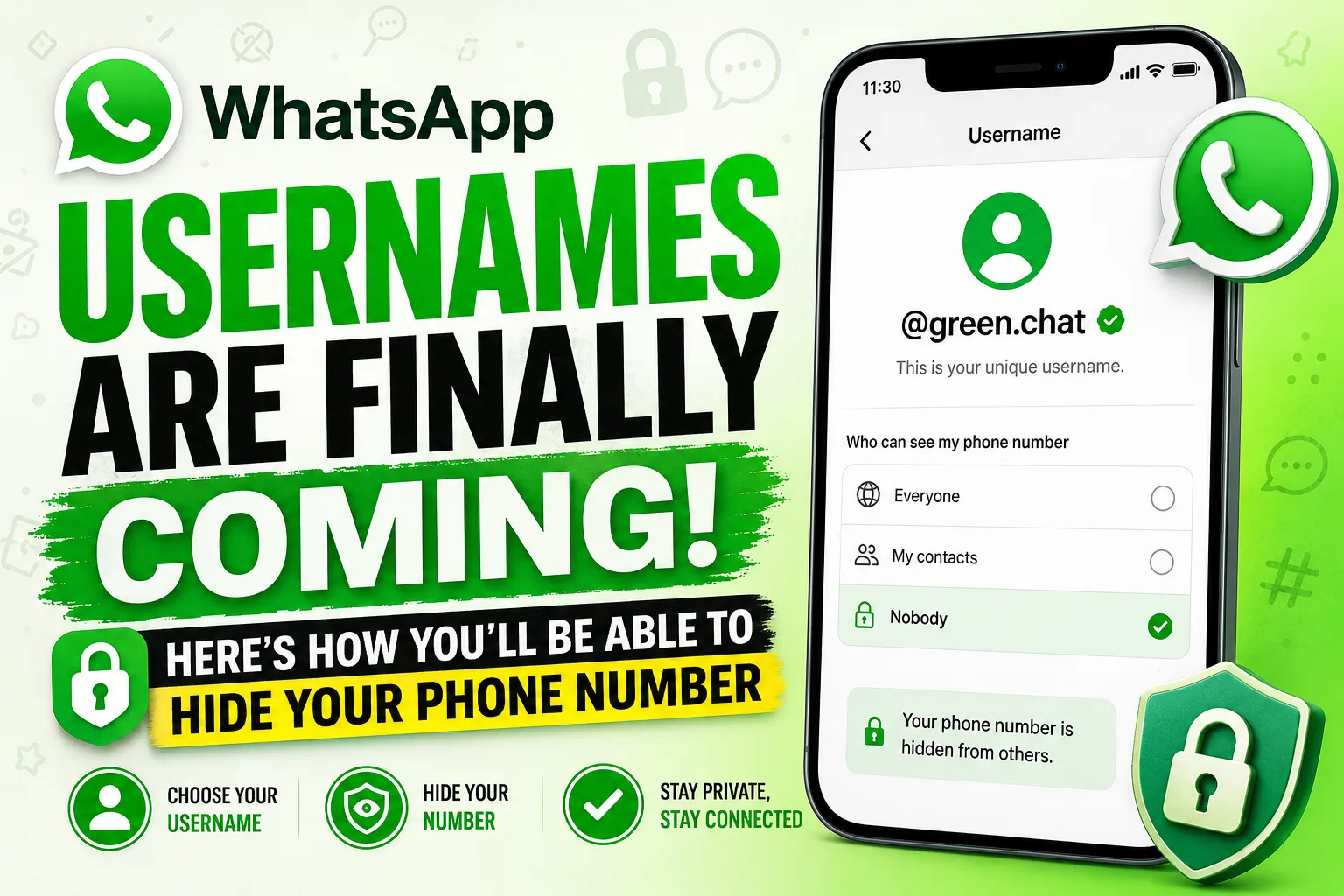 WhatsApp usernames feature allowing users to hide phone numbers