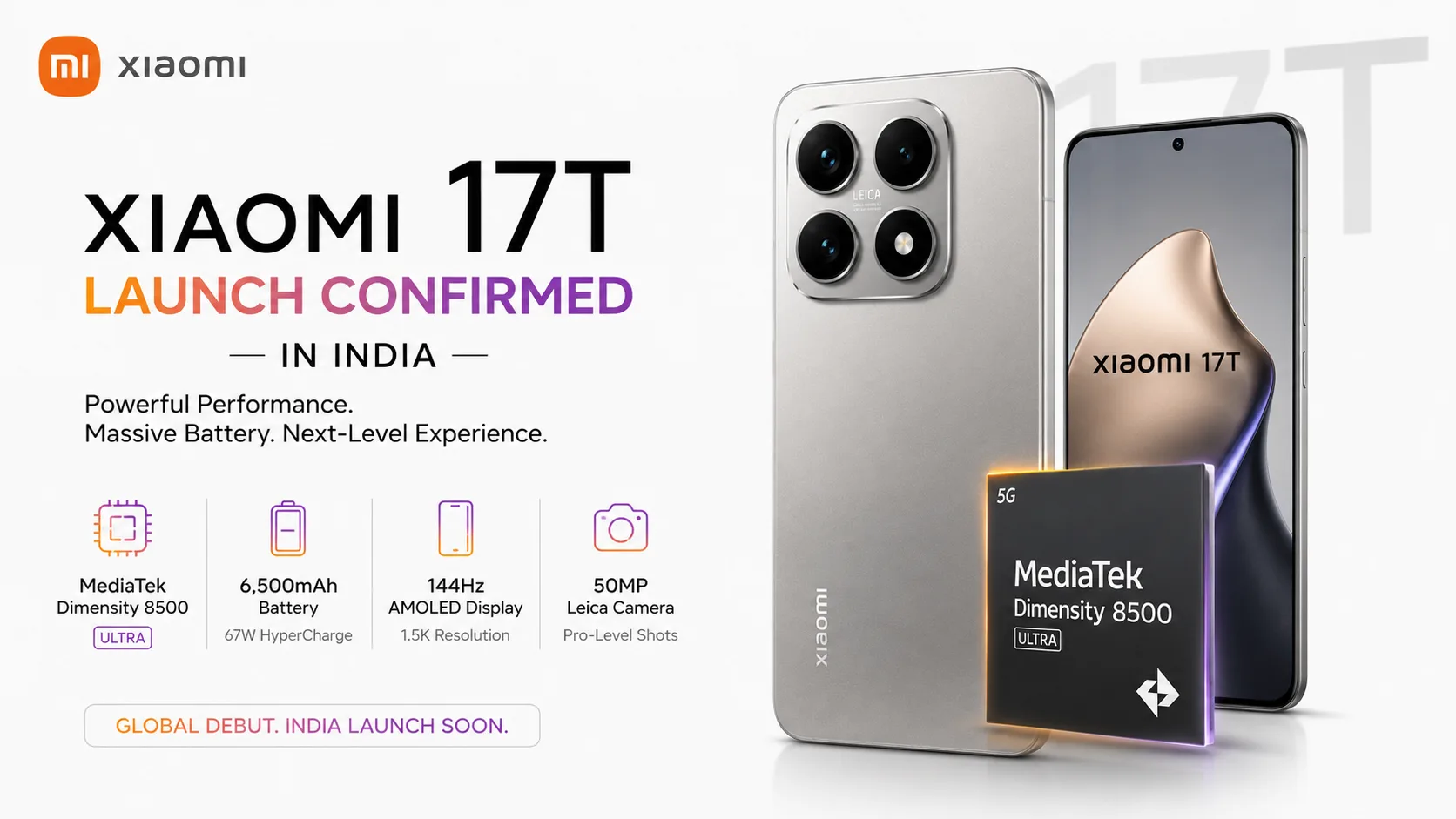 Xiaomi 17T smartphone with Leica camera setup and large battery