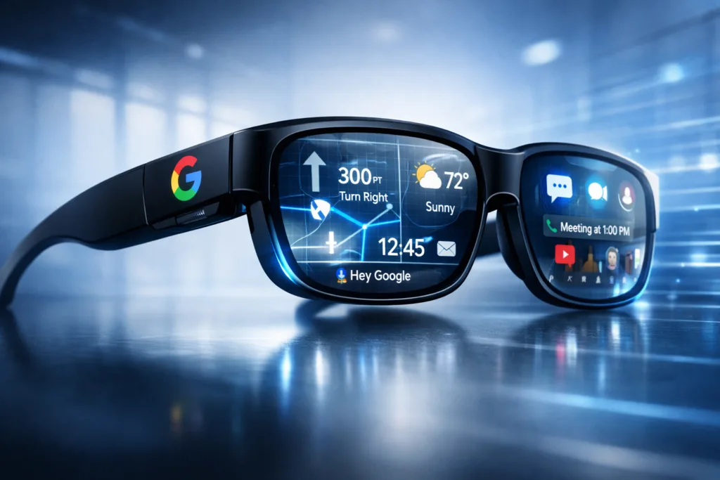 Xreal Project Aura smart glasses with external compute puck design