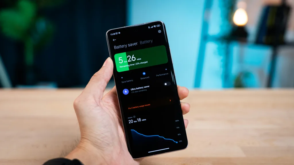 Adaptive Battery settings toggle in Android showing optimization options