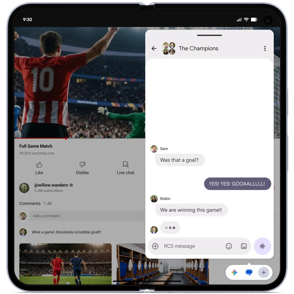 Android 17 Bubbles feature showing floating app windows