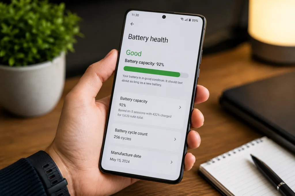 Android battery health percentage guide explaining when to replace a smartphone battery