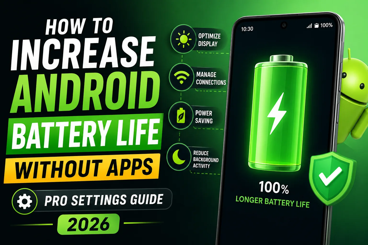 Android battery life optimization settings shown in Android 2026 guide