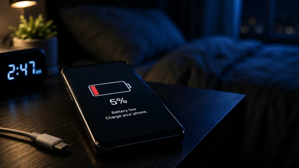 battery drains - Android battery usage screen showing overnight battery consumption