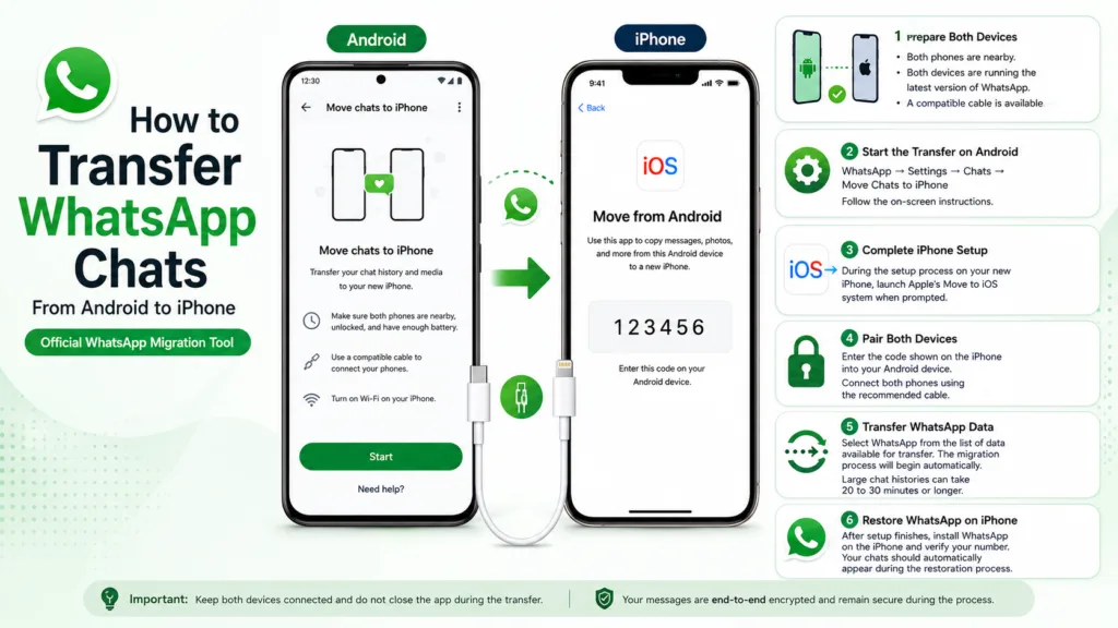 Android to iPhone WhatsApp chat transfer process