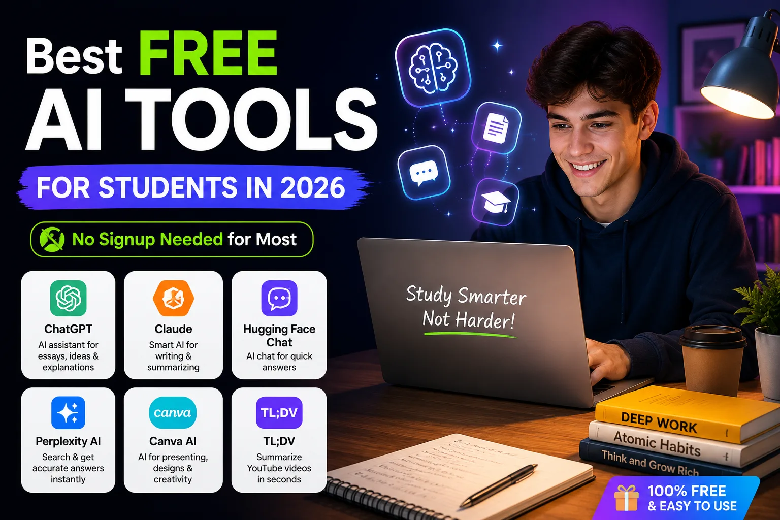 Best free AI tools for students including NotebookLM ChatGPT Gemini and Perplexity
