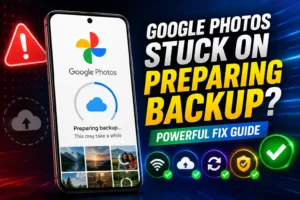 Google Photos stuck on preparing backup screen during photo upload