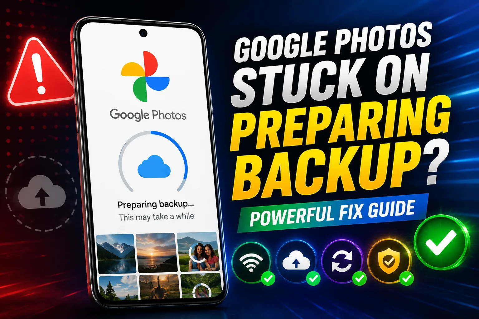 Google Photos stuck on preparing backup screen during photo upload