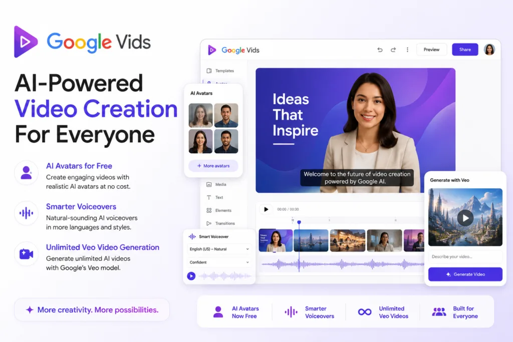 Google Vids AI avatars now available for free Google account users
