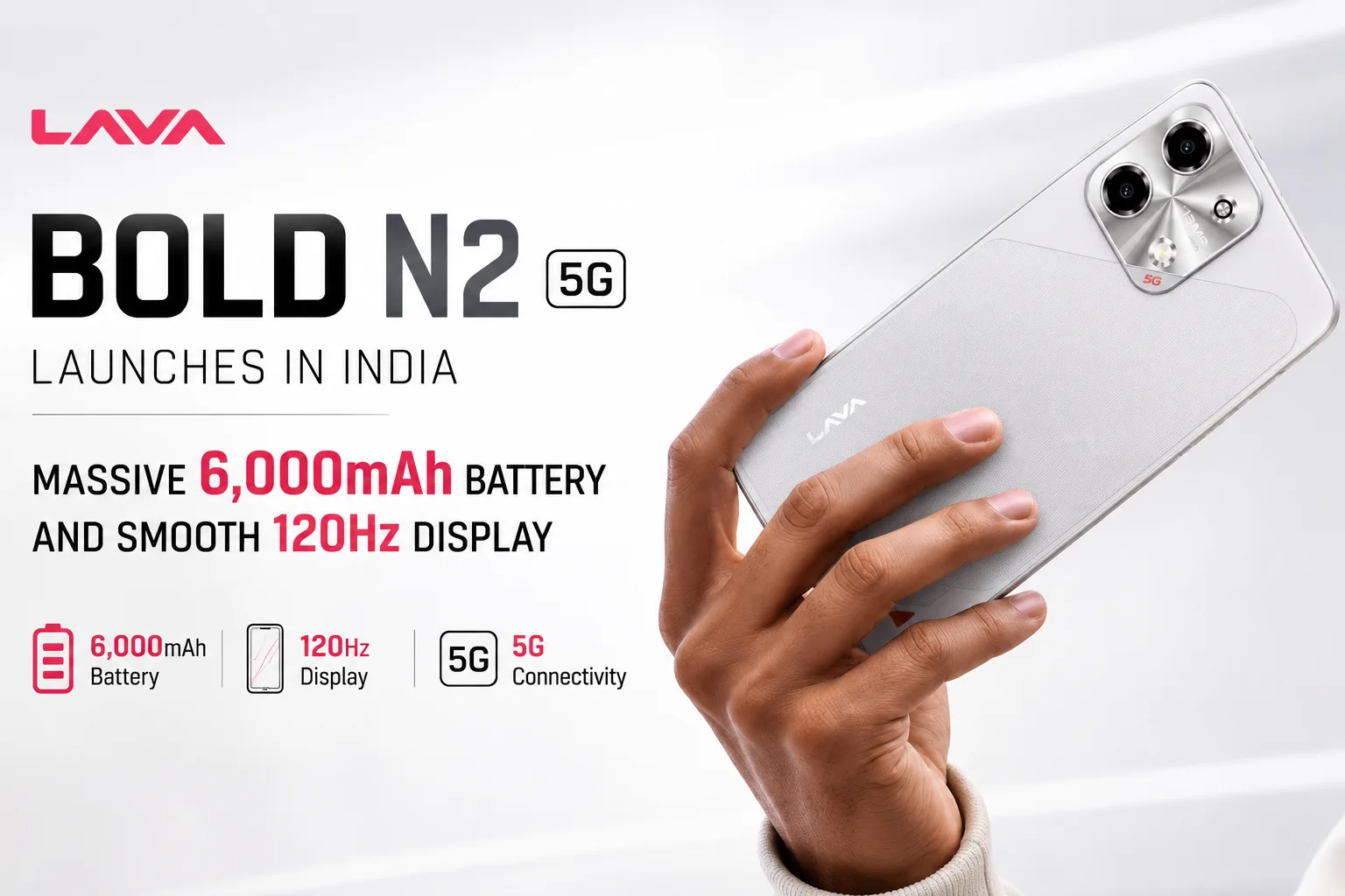 Lava Bold N2 5G smartphone launched in India with 6000mAh battery and 120Hz display