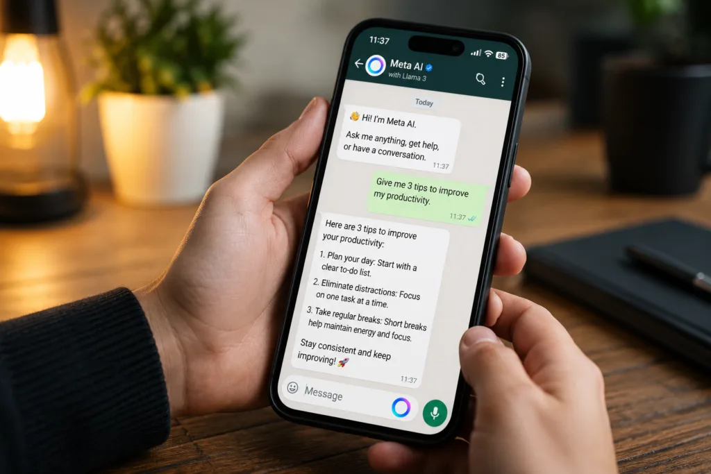 Meta AI chat interface inside WhatsApp