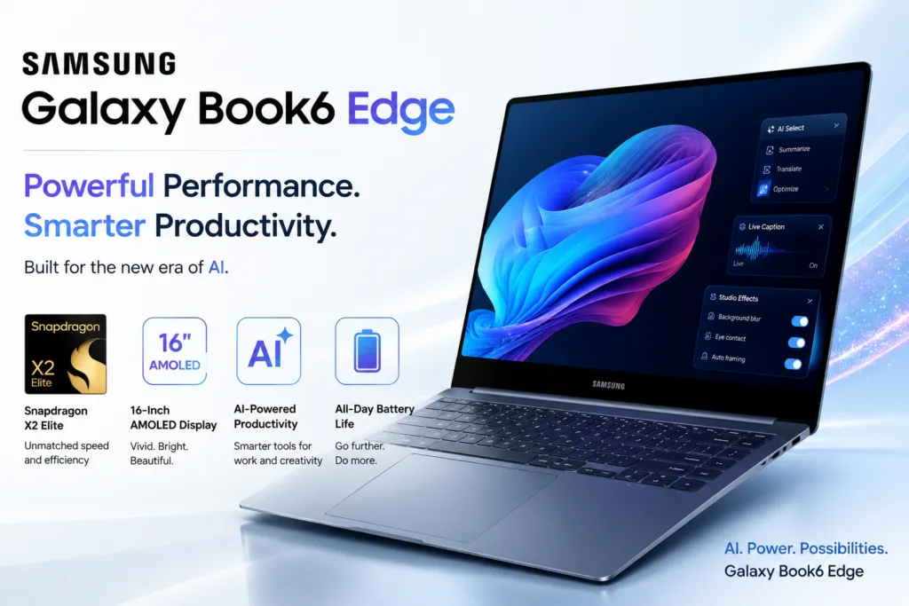 Samsung Galaxy Book6 Edge laptop with Snapdragon X2 Elite processor