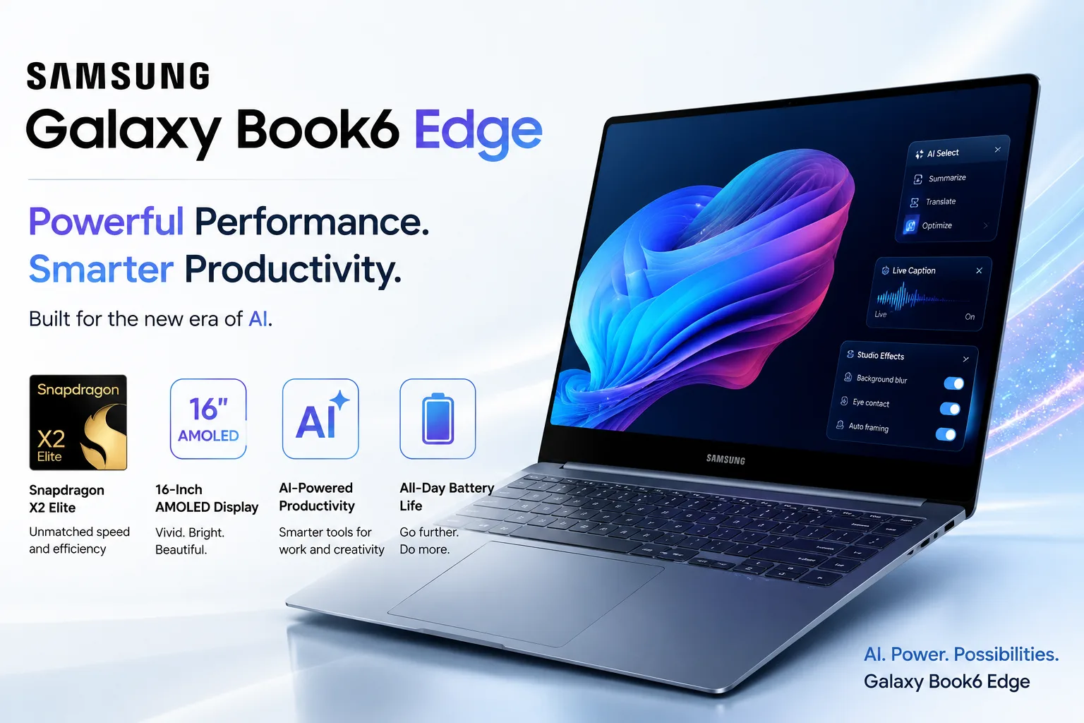 Samsung Galaxy Book6 Edge Launches With Snapdragon X2 Elite, 16-Inch AMOLED Display and AI-Powered Productivity