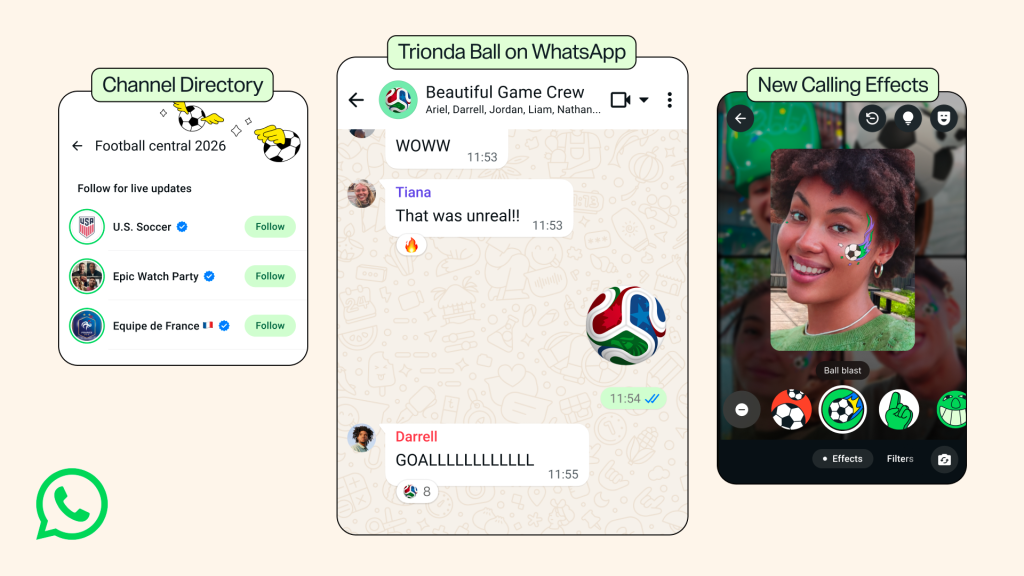 WhatsApp football directory and Trionda match ball emoji feature