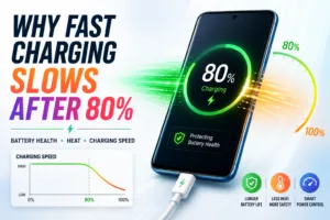 Smartphone battery charging slowing down after reaching 80 percent
