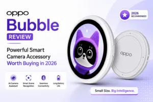 OPPO Bubble smart camera accessory with AMOLED display attached to smartphone