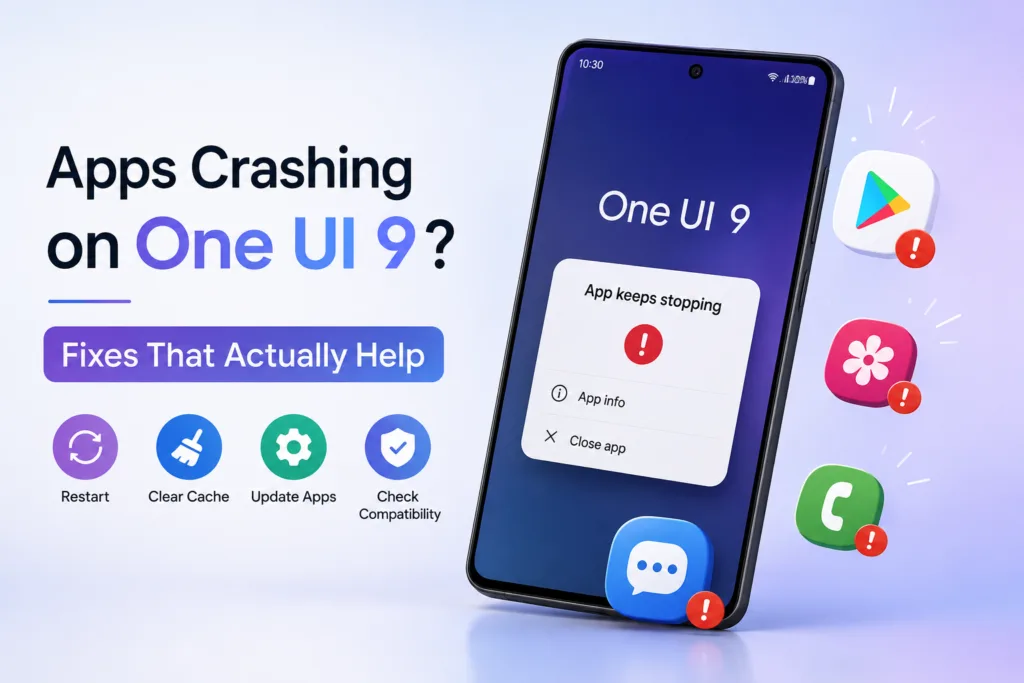 apps crashing on one ui 9 on Samsung Galaxy running phones