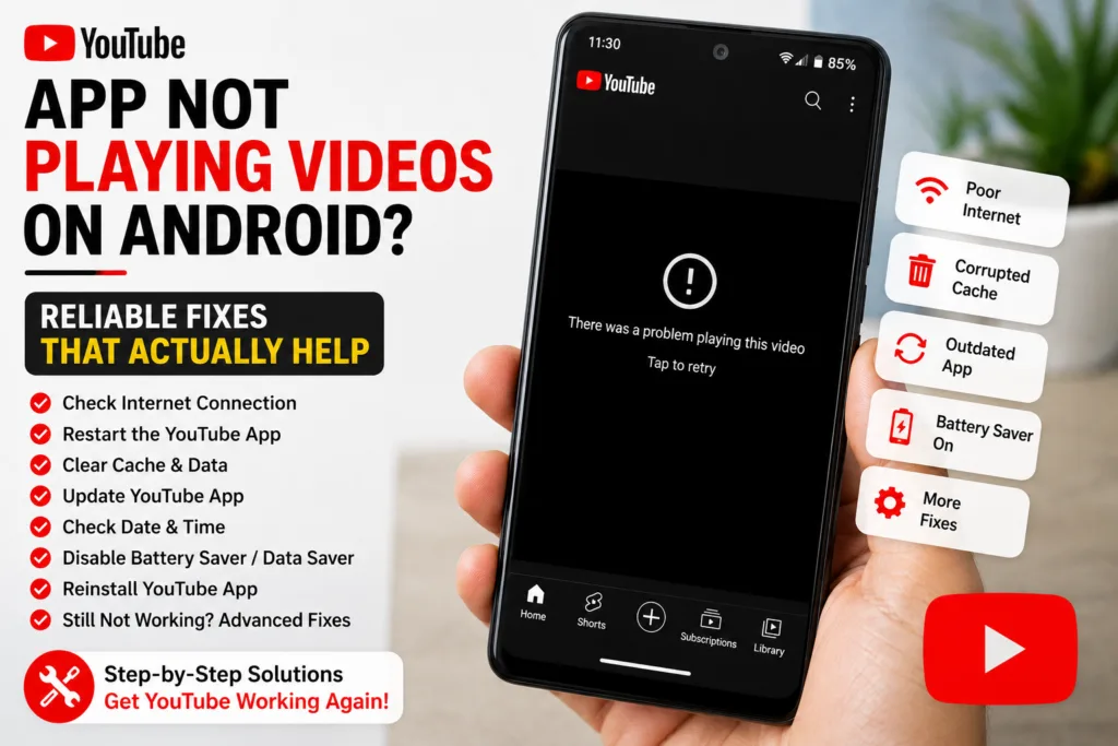 youtube app not playing videos on android